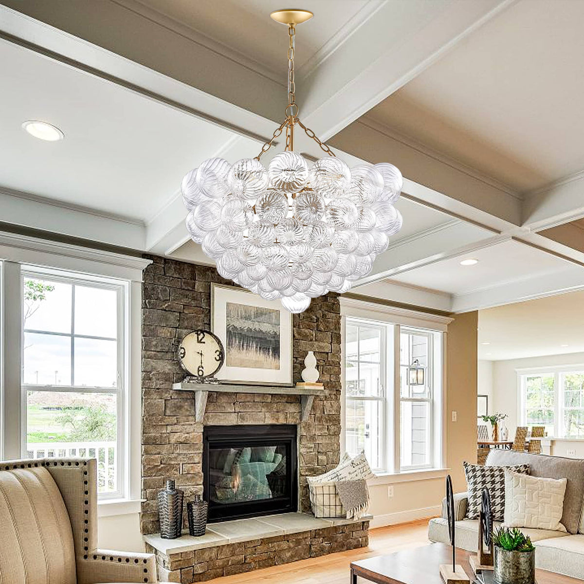 Talia Style Modern Bubbles Chandelier | Ribbed Clear Glass Ball