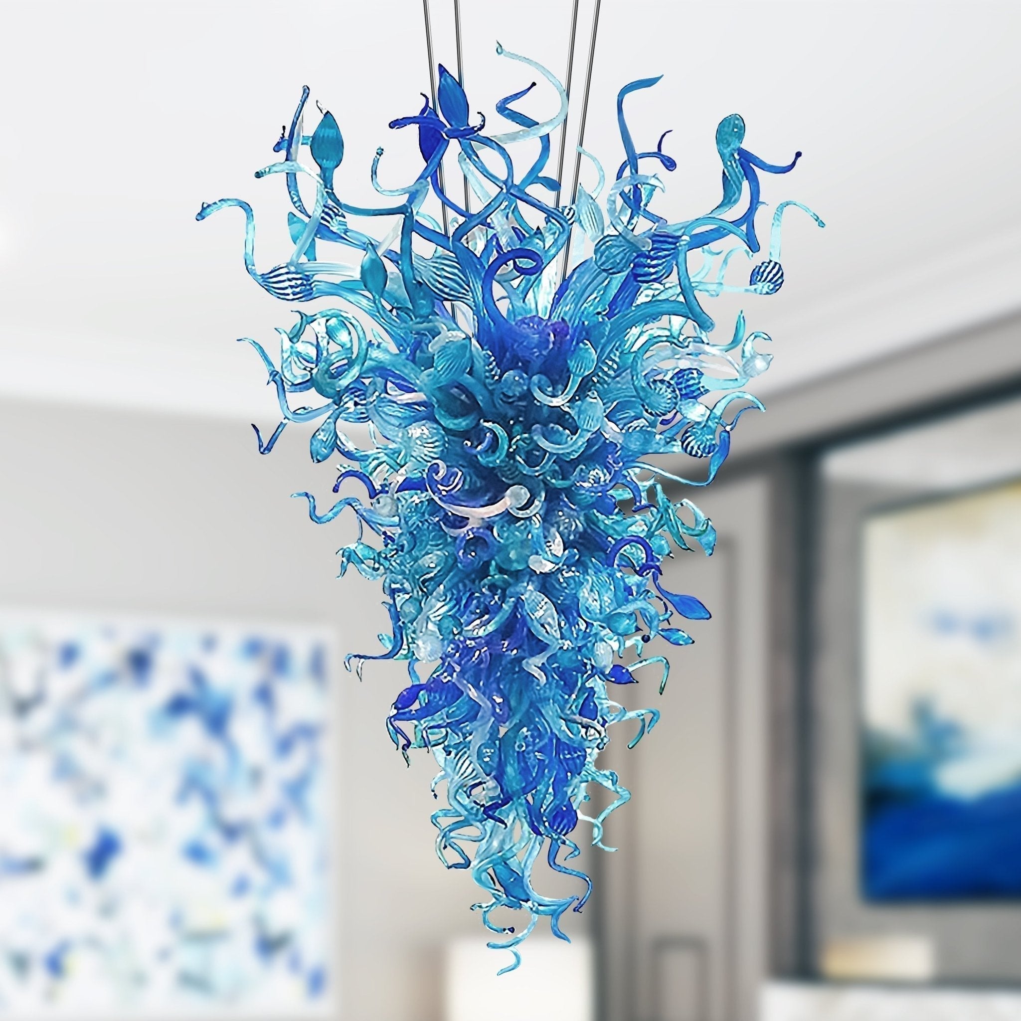 Blue artisan hand blown chandelier