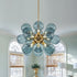 Modern Gradient Blue Glass Globe Chandelier, 18-Light Cluster Bubble Pendant Light with Gold Brass Finish