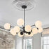 Modern Black Opal Glass Globe Sputnik Chandelier 12-Light Mid Century Ceiling Light with Frosted Glass Shades