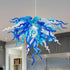 Murano Style Blown Glass Chandelier Blue And White Trumpet Flower & Horn