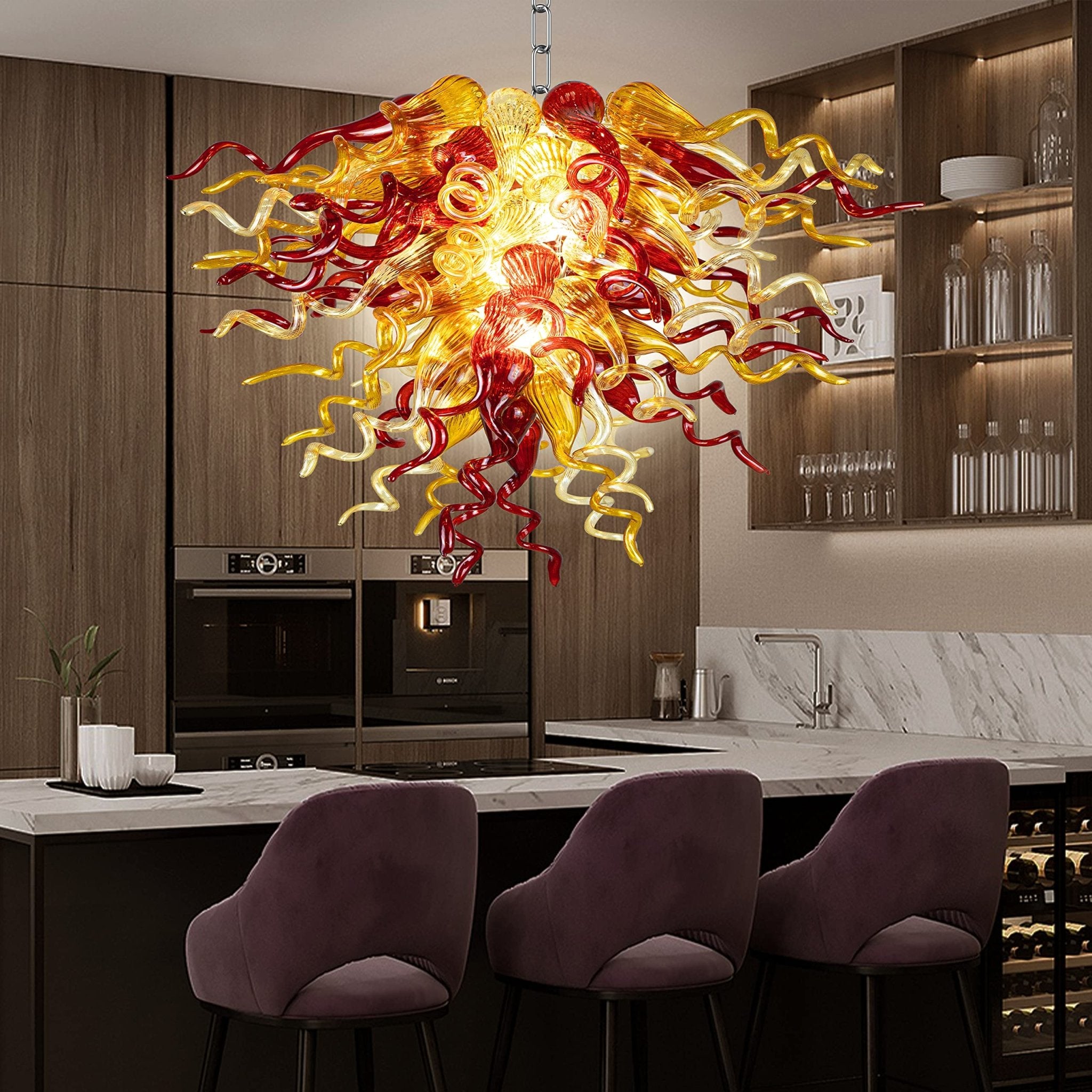 Sun Flare Blown Glass Chandelier Amber With Red – Longree Sun Flare Blown Glass Chandelier Amber With Red – Longree