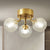 Nordic Clear Ribbed Glass Globe Ceiling Light Brass Semi Flush Mount