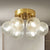 Nordic Clear Ribbed Glass Globe Ceiling Light Brass Semi Flush Mount
