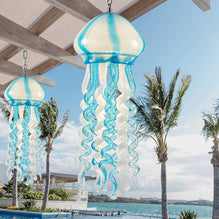 Blue & White Chihuly Style Glass Jellyfish Pendant | Murano Style