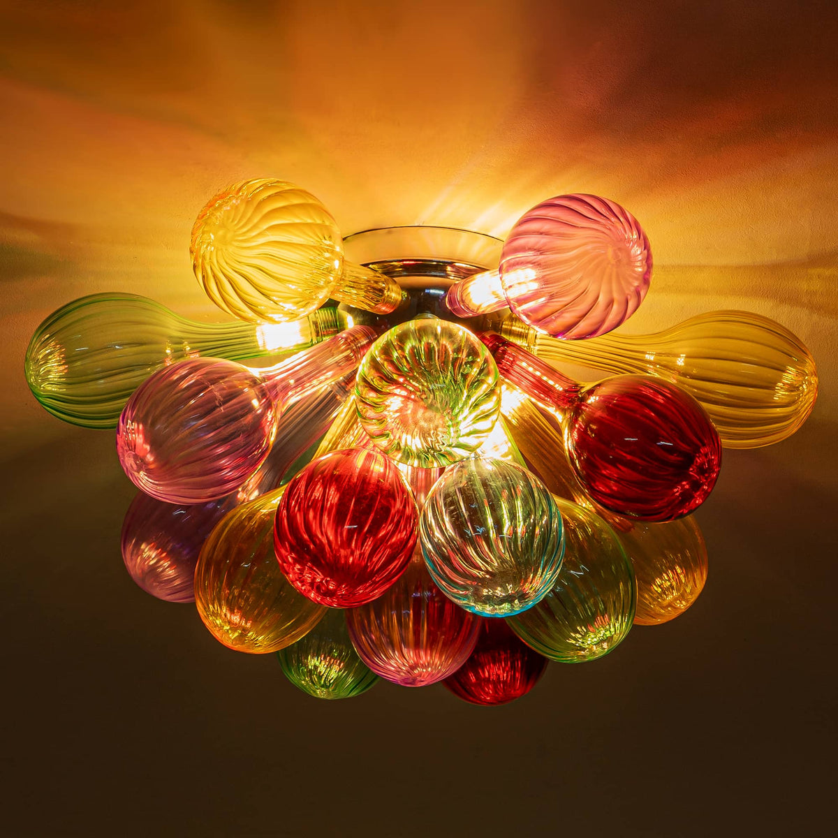 Colorful Semi-Flush Striped Blown Glass Ball Ceiling Light – Longree