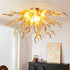 Radiant Hand-Blown Glass Ceiling Chandelier – Amber & Light Champagne Curls