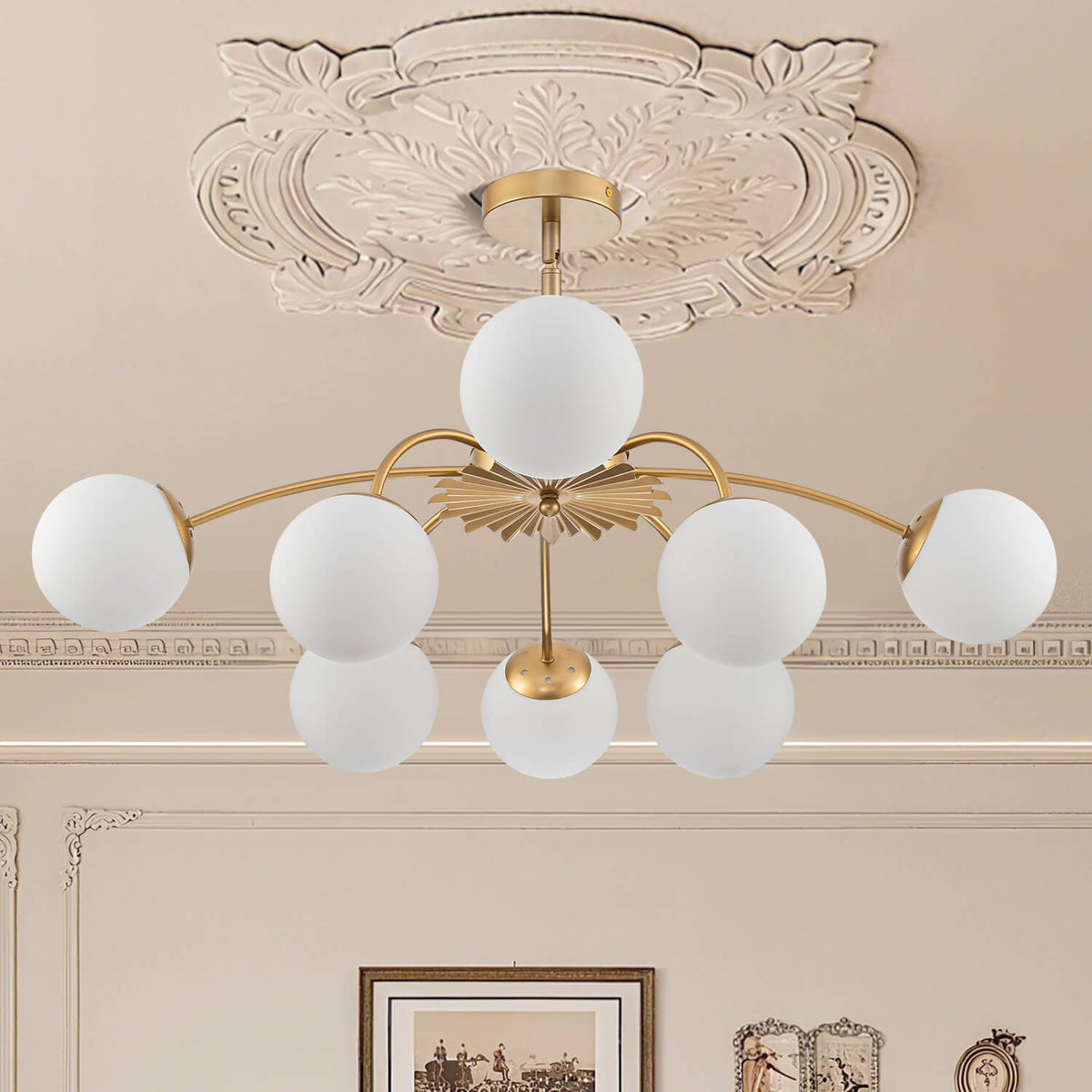 Modern Bubble Globe Chandelier – Gold Frame Frosted Glass Pendant – Longree