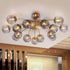 Modern Gray Bubble Globe Semi-Flush Mount Ceiling Light Brass Finish