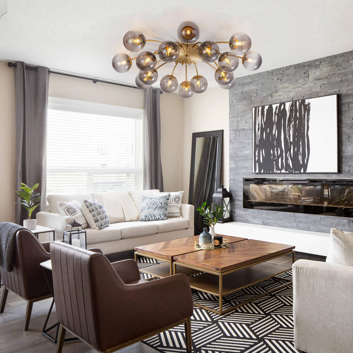 Modern Gray Bubble Globe Semi-Flush Mount Ceiling Light Brass Finish ...
