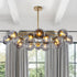 Modern Smoky Gray Glass Globe Chandelier with Brass Finish