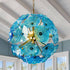 Blue Murano Style Glass Flower Chandelier | Brass Sphere Floral Pendant Light