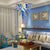 Hand-Blown Glass Chandelier in Chihuly Style Blue Amber Gray And Clear