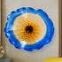 Cobalt Blue & Amber Gold Blown Glass Wall Flower Decor | 12" Art Plate
