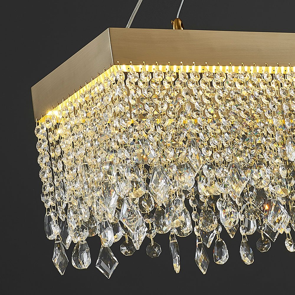 Modern Matte Gold Rectangle Crystal Chandelier | Luxury LED – Longree