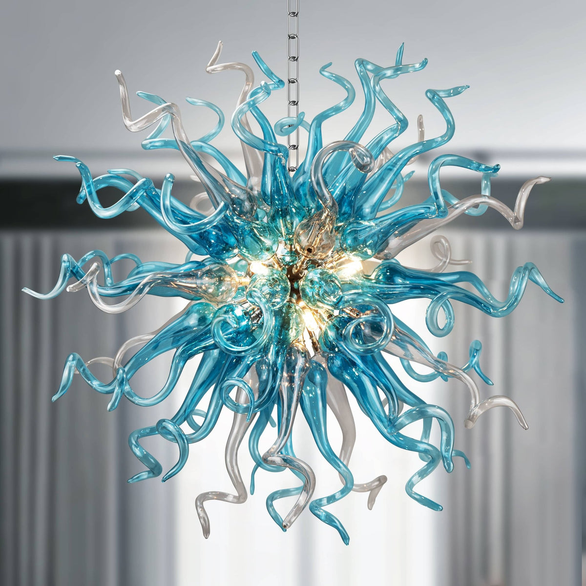 Chihuly Style Blue & Gray Sputnik Glass Chandelier – Longree